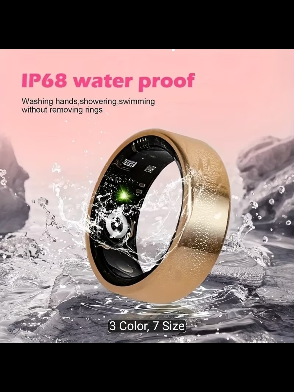 Gold Smart Fitness Ring with Heart Rate & Sleep Tracking. Only 1Size 7 Available